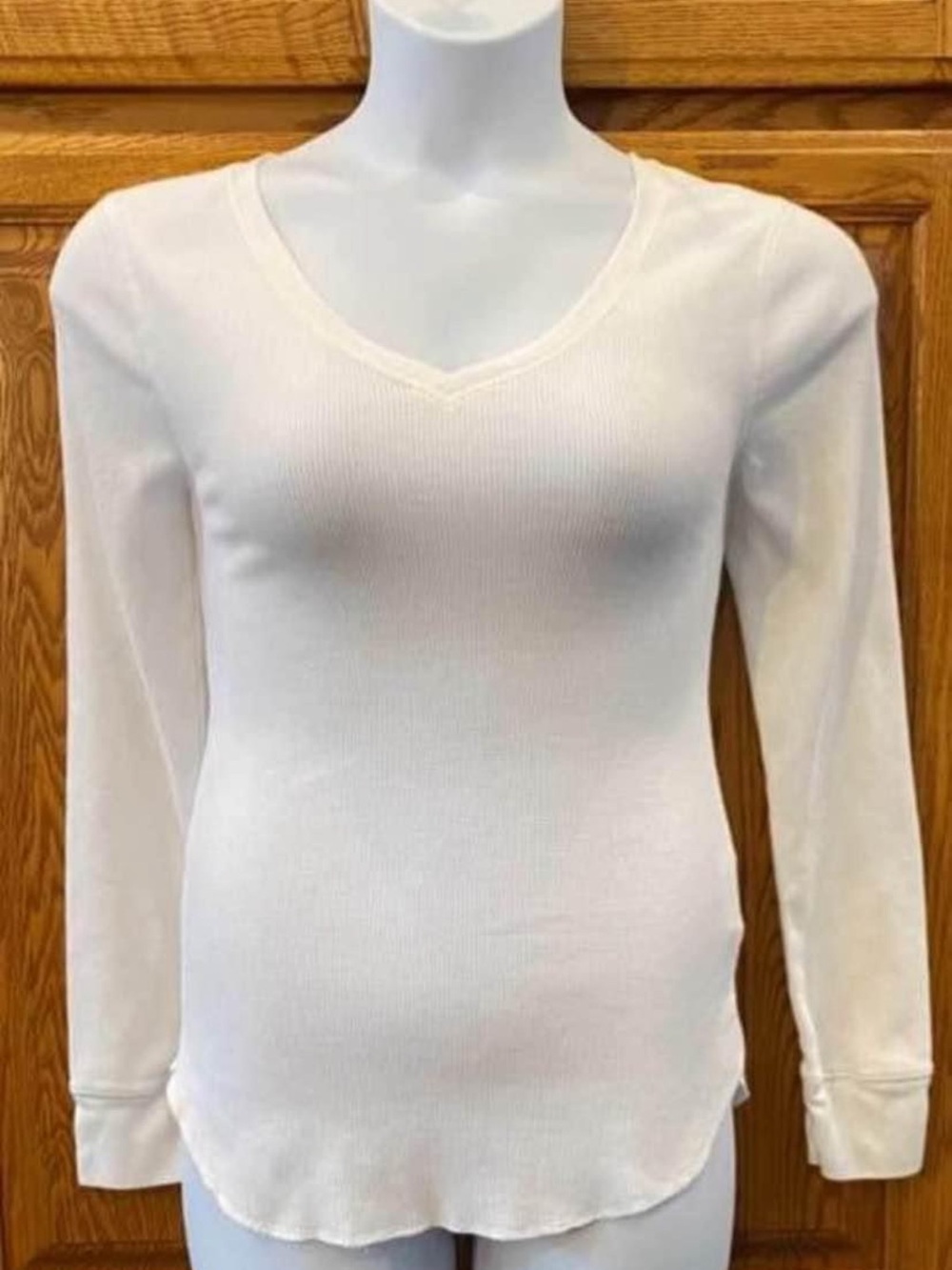 Old Navy White Ribbed V-Neck Long Sleeve Top
